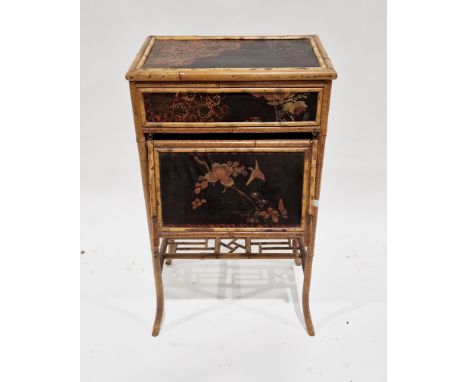 19th century aesthetic-movement side sewing cabinet, the japanned panels with gilt chinoisserie decoration, the hinged lid op