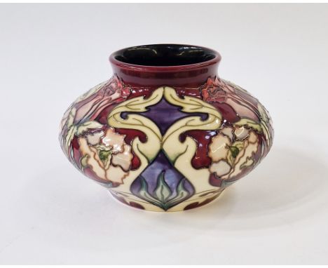 Moorcroft pottery vase decorated in the 'Masquerade' pattern, of squat baluster form, stamped and dated 2000 to base, 12cm hi