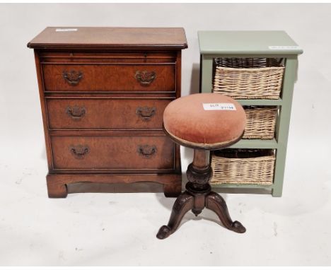 Three items of furniture&nbsp;including a 20th century burr walnut bachelors chest in the George III manner, with brushing sl