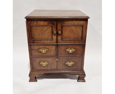 George III mahogany night stand&nbsp;later converted into an entertainment unit, the two faux cupboard and drawer doors openi