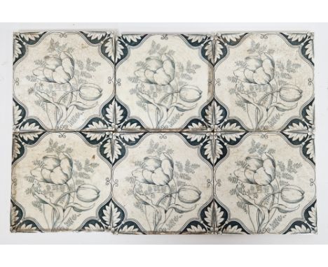 Six Mintons pottery transfer printed tiles, late 19th century, moulded marks, each printed in the Dutch style in blue with a 