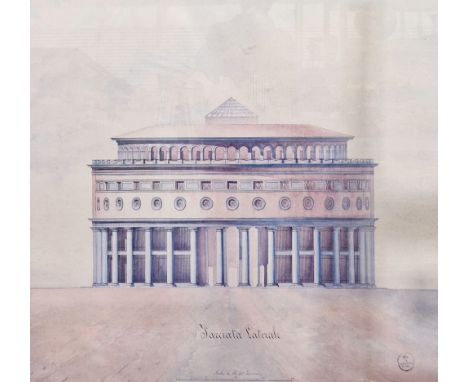 After Giovanni Martelli Colour print Two large architectural prints depicting designs for the Livorno Market, Italy, entitled