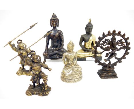 Group of Asian and Indian figures of Gods and Bodhisattva, 20th century, including: an Indian Shiva as Nataraja, Lord of the 