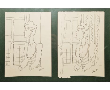 After Jean Cocteau (1889-1963) Lithograph 'Le Marin Pas de Chance', two lithographs of a sailor at a window, both signed with