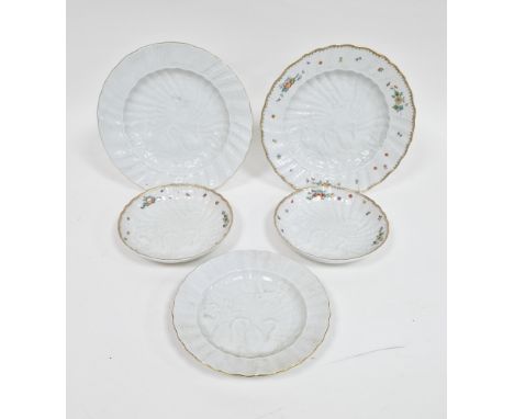 A group of 19th and early 20th century Meissen Swan Service plates and saucers, blue crossed swords, pressnummern, comprising