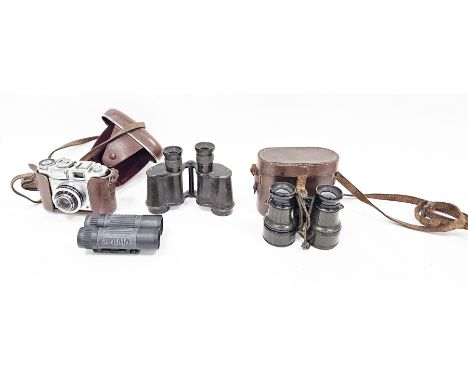 Set of military ' Ross of London ' stereo prism power-6 binoculars stamped with a crows-foot together with a leather cased se