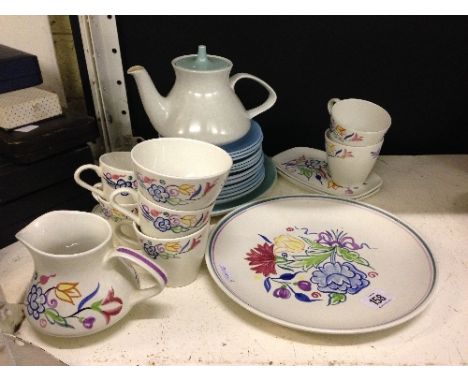 The residue of a Poole Pottery teaset, decorated in the BN pattern together with a small quantity of Twin Tone table ware and