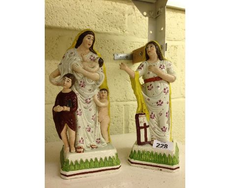 A late 18th/early 19th century Staffordshire Pearl Ware figure modelled as a Mother and Children together with a similar figu