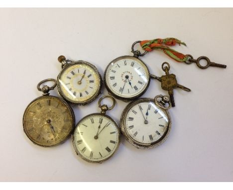 Five various silver cased pocket watches.