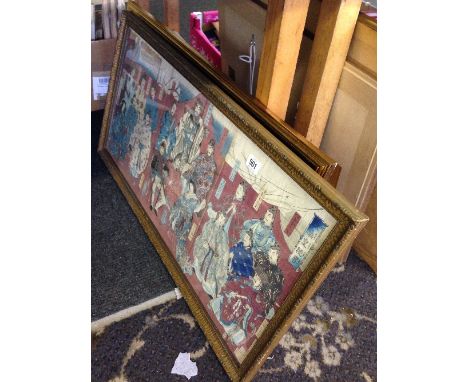 A pair of framed and glazed Japanese wood cuts: Young Women in Japanese Costume together with a framed and glazed Mandarin sl
