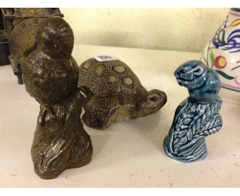 A Poole Pottery Barbara Linley Adams stoneware model of a Tortoise together with a Poole Pottery blue glazed model of a Mouse