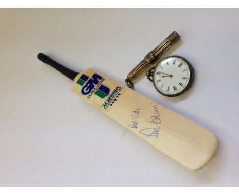 A Sampson Mordan & Co. silver pencil holder together with a silver cased fob watch and a modern miniature signed Gunn & Moore