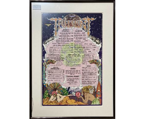 An excellent original double sided menu c 1970s for legendary San Franscisco spot 'Trident' . Measures approx 11.5 x 24". App