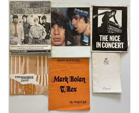 Six assorted concert programmes: Marquee Show 1964 Who AND Yardbirds, Roxy Music- 1974, Rolling Stones Black &amp; Blue 1976,