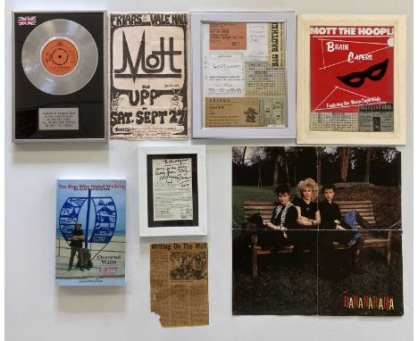 Mott the Hoople memorabilia to inc:: original Friars Aylesbury flyer 1975, framed ticket display with four ticket stubs inc V