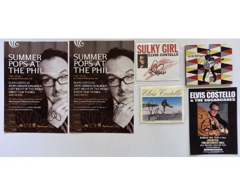 Six items hand-signed by Elvis Costello, CD booklets and three promotional leaflets. All obtained in person by the vendor.