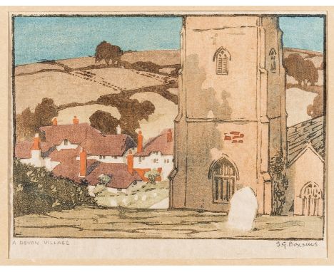 Boxsius (Sylvan G.) A Devon Village; Old Mill, Sussex, a pair, linocuts printed in colours, on thin wove paper, signed in pen