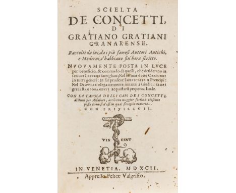 Graziani (Graziano) Scielta de concetti, first edition, title with woodcut printer's device, woodcut decorative initials, lac