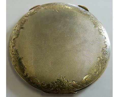 A Danish silver circular compact with engine turned decoration