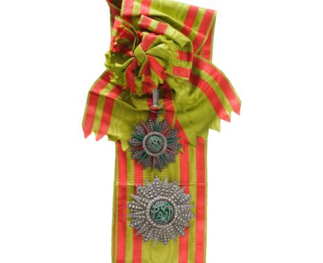 Grand Cross Set, 1st Class, Mohamed es Sadok Bey (1859 - 1882). Sash Badge, 69x63 mm, Silver, Arabic hallmarks, central medal