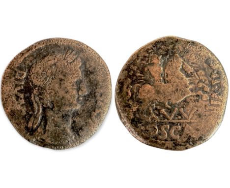  AVGVSTVS DIVI F. R laureate head right/ M QVINCT(IO Q AELI)O II VIR., horseman holding spear right, V.V under OSCA in excerg