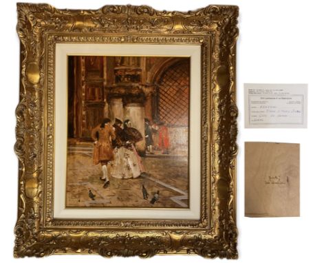 Frattini (Enrico del Frate detto, 1890 -1968) - Signature lower left - Oil painting on panel, Venetian scene titled "Piazza S