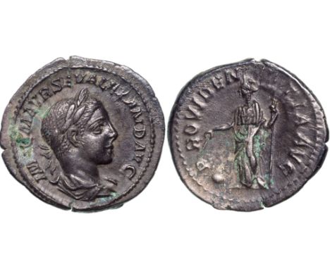 IMP C M AVR SEV ALEXAND AVG, laureate and draped bust to right / PROVIDENTIA AVG, Providentia standing to left, holding spear