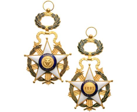 Grand Cross Badge, instituted in 1825. Sash Badge, 98x60 mm, bronze gilt, both sides enameled, with laurel wreath suspension 