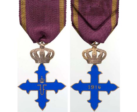 3rd Class, 1st Model, instituted in 1916. Breast Badge, 56x40 mm, gilt Silver, light blue enameled, original suspension crown