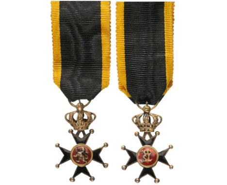 Breast Badge, 26x18 mm., gilt Silver, enameled, original suspension ring and ribbon. Rare and very attractive! I R!