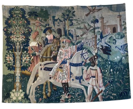 Decorative tapestry wall art hanging in Jacquard, according "The Hunt" keep at the Cluny Museum in Paris, woven in Brussels i