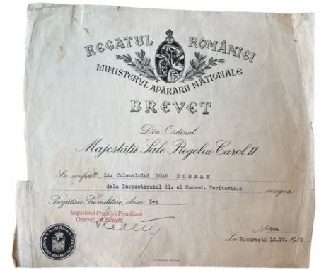 1st Class. Awarding Document to a Lieutenant-Colonel, 250x221 mm, dated 16.04.1938. Rare! II R! 