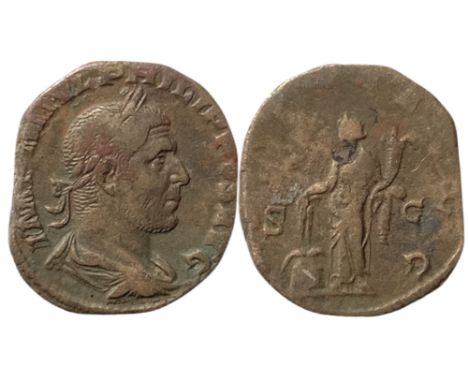  IMP M IVL PHILIPPVS AVG, laureate, draped and cuirassed bust of Philip I to right, seen from behind/ ANNONA AVGG, Annona sta