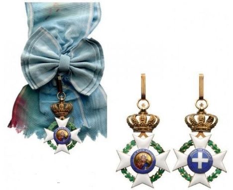 Grand Cross Badge, 2nd Type. Sash Badge, GOLD, enameled and finely painted "Pantokrator", together with original sash.  The b