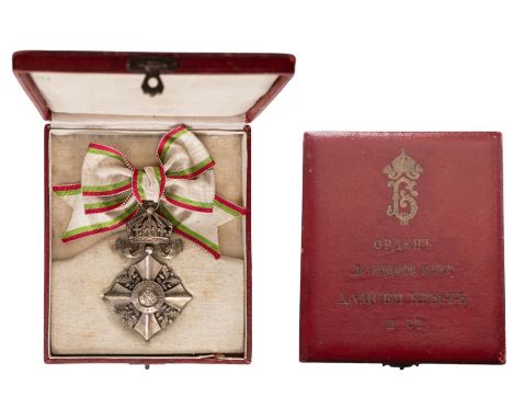 Lady's Cross, 3rd Class. Breast Badge, 73x46 mm, Silver, Bulgarian royal crown, round suspension ring; original ribbon with b