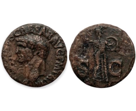 TI CLAVDIVS CAESAR AVG P M TR P IMP, bare head to left / Minerva standing facing, head to right, hurling javelin and holding 