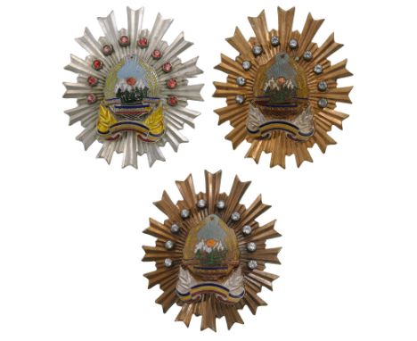 Set 1-3 Classes. 1st Class, gilt Bronze; 2nd Class, silvered, 3rd Class, Bronze with Pastes. Breast Stars, 60x52 mm, superimp