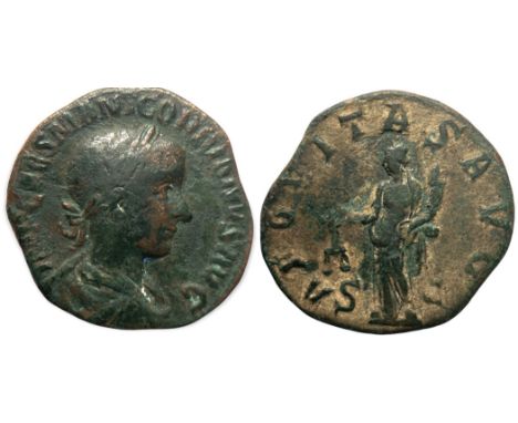  IMP GORDIANVS PIVS FEL AVG; laureate, draped and cuirassed bust to right / AEQ[VI]TAS AVG; Aequitas standing to left, holdin