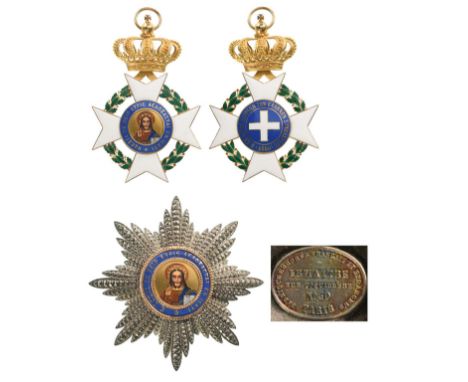 Grand Cross Set of the 2nd Type. Sash Badge, 87x56 mm, in GOLD with white enameled cross, flanked by green enameled oak and l