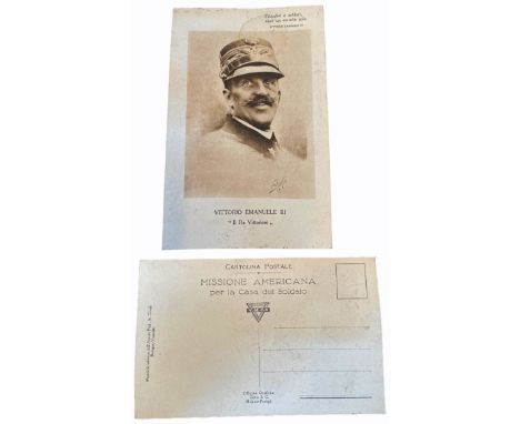 Vittorion Emanuelle III portrait postal card, by "Missione Americana per la casa del Soldato", Milano. I