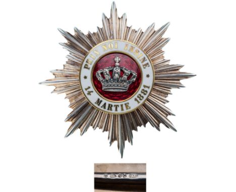 Grand Officer's Star 1st Type, Civil. Breast Star, 78 mm, Silver, hallmarked "8 - crown - 34- 900", enameled with pin on reve