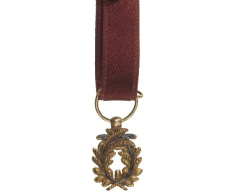 Officer`s Cross Miniature De Luxe, 4th Class. Breast Badge, 14x9 mm, GOLD, enameled, original suspension ring and ribbon. Sup