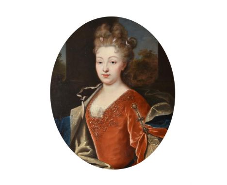 
	
		Follower of Nicolas de Largillière
		Portrait of a woman in a red dress
		Oil on canvas, oval
		76 x 63cm (29¾ x 24¾ in.