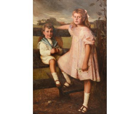 
	
		British School (19th century)
		Portrait of a boy and girl resting by a stile 
		Oil on canvas 
		Indistinctly signed M 