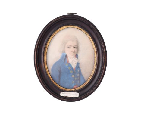 
	
		Richard Cosway (British 1742-1812)
		Clive Thomas Esq, wearing blue coat, red waistcoat, white stock and frilled chemise