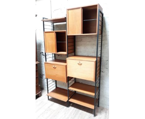 Staples Ladderax modular units comprising three ladders, two drop down cabinets, two cabinet with glass shelf and sliding doo