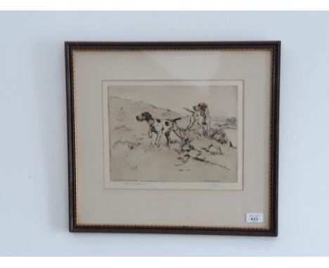 Henry Wilkinson, gun dogs, dry point, 29cm x 22cm, limited edition 39/75, signed in pencil, glazed and framed 49cm x 45cm.