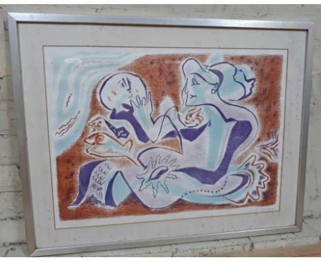 20th Century School, lithograph depicting a mermaid, indistinctly signed, framed and glazed 85cm x 66cm. 