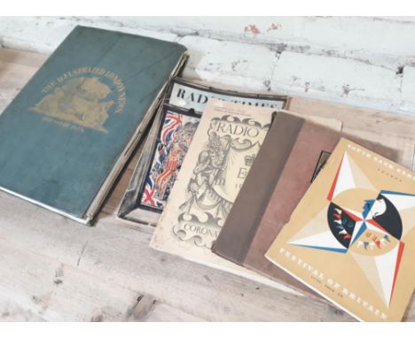 Ephemera comprising a 1951 Festival of Britain programme, 1953 and 1937 Radiotimes, The Lure of London tourist pamphlet and b