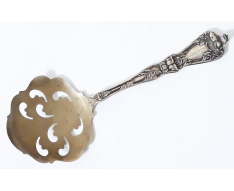 An Art Nouveau style Sterling silver serving spoon, length 16cm.  